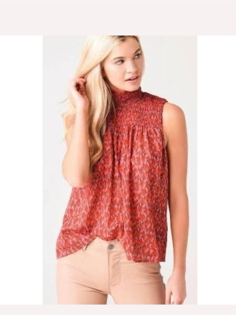 Joie Mika Sleeveless Cotton Top Floral Blouse Red & White Medium